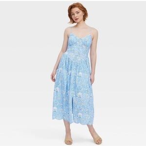 Women's Floral Vines Drop Waist Midi A-Line Dress Blue - Roller Rabbit x Target